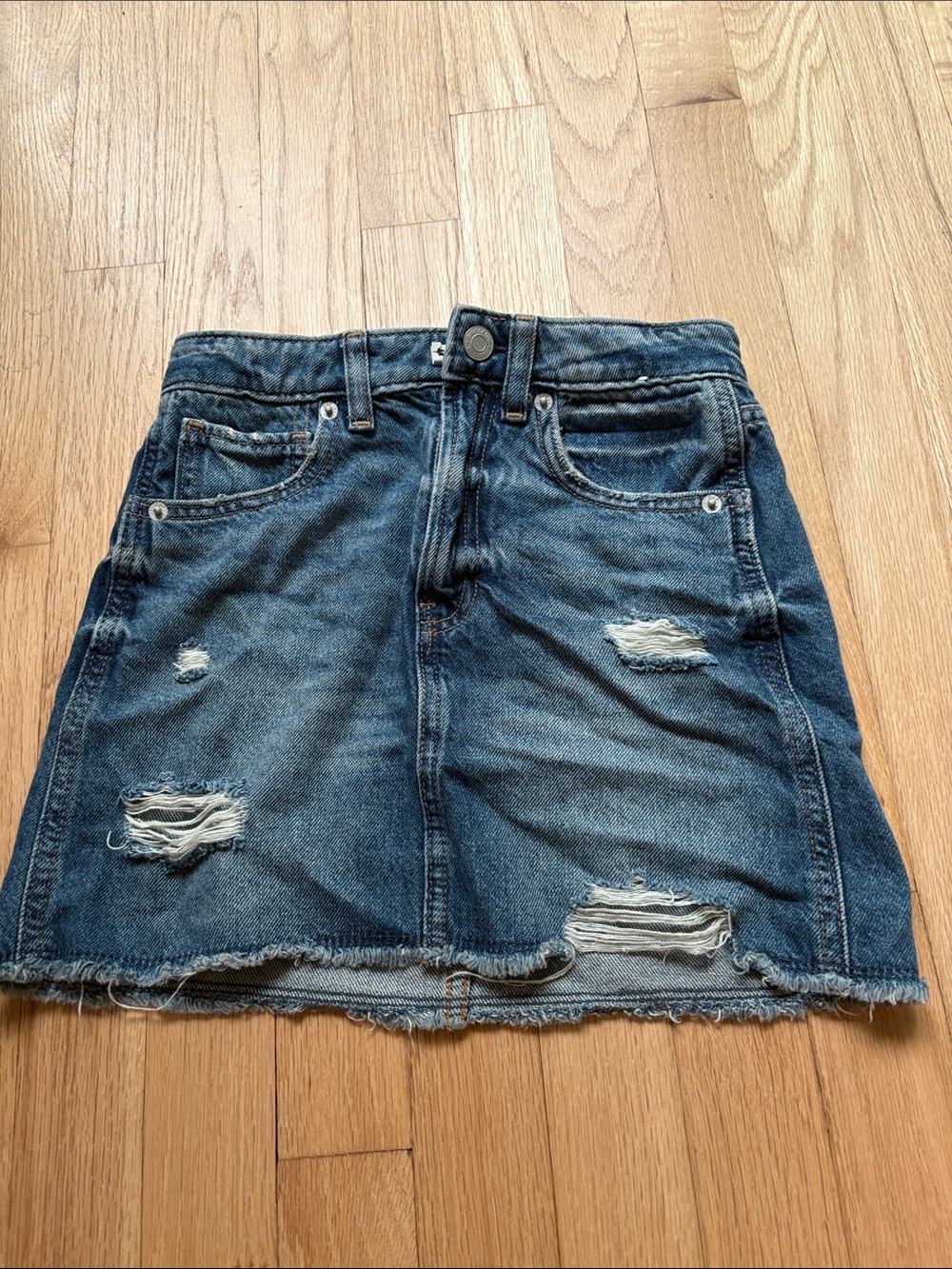 GAP Distressed Denim Mini Skirt in Blue